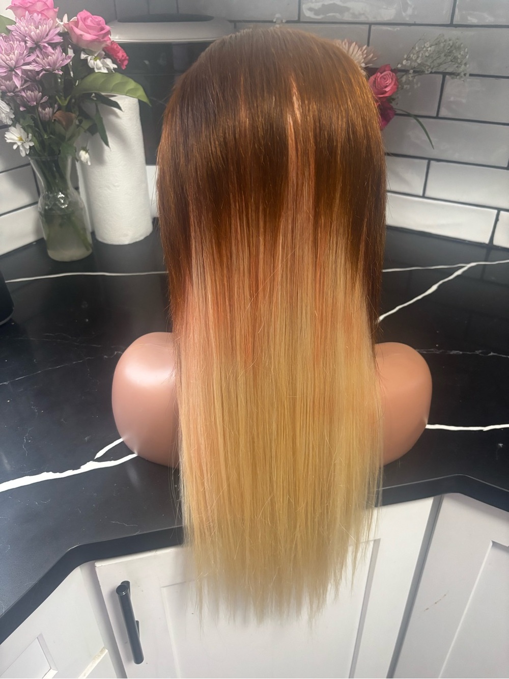 Human Hair Lace Front Wig - Ombre Brown to Blonde - Picture 2 of 4